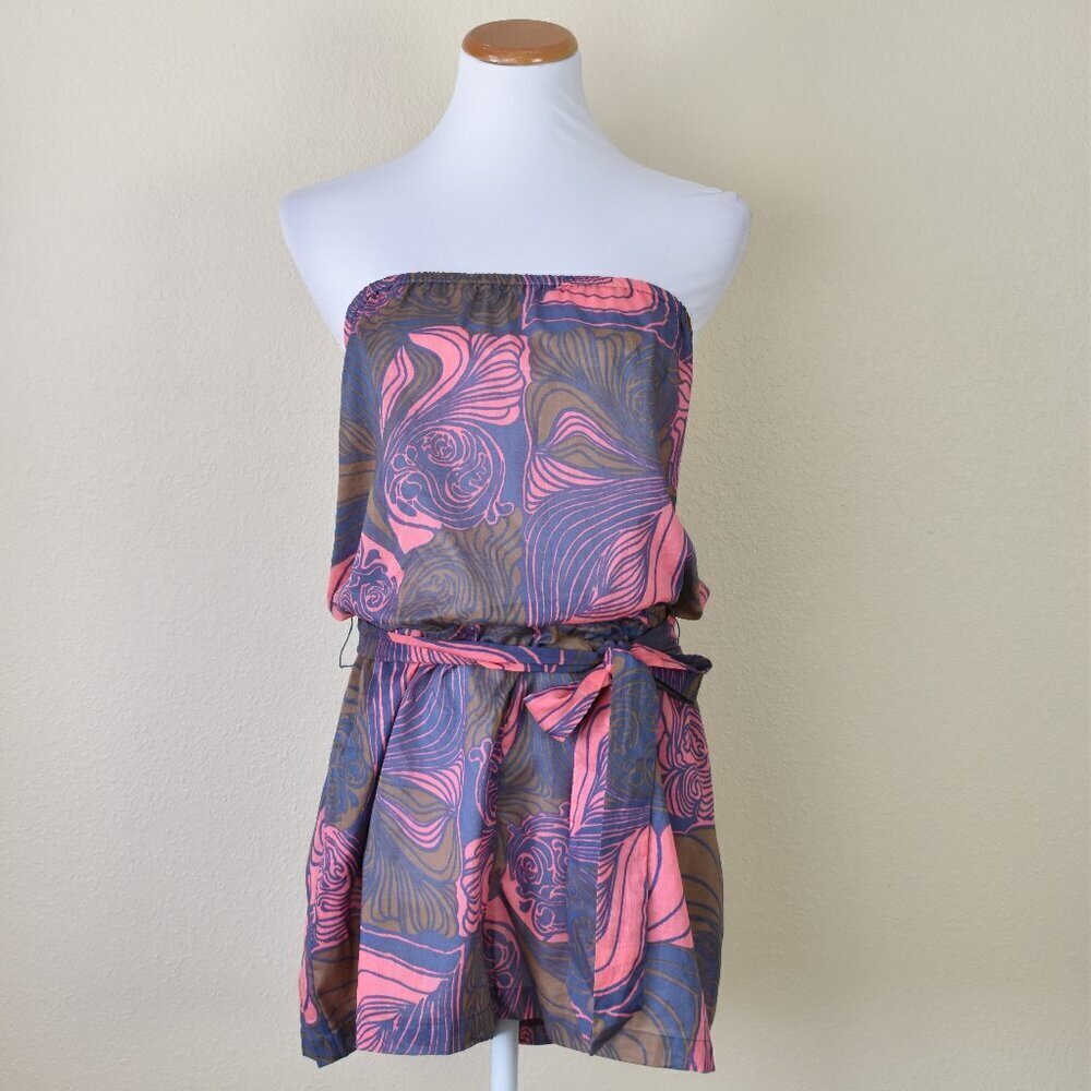 Tibi Strapless Summer Belted Romper Printed - M - Picture 1 of 11